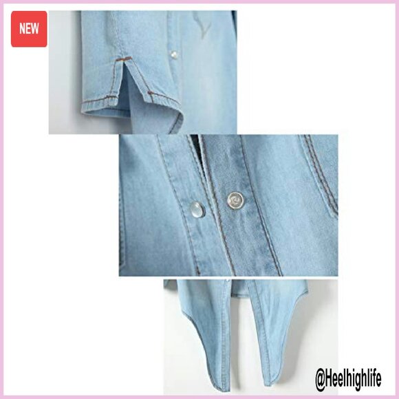 Women's 3/4 Sleeve Denim Crop Top Tie Knot Cardigan Shirt - Picture 7 of 8